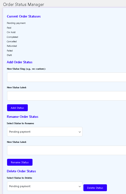 WooCommerce Status Manager