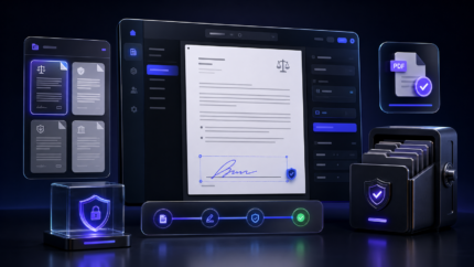 Deluxe WP Contracts product illustration: Create reusable contract templates, collect electronic signatures, generate PDFs, and manage signed records from WordPress.