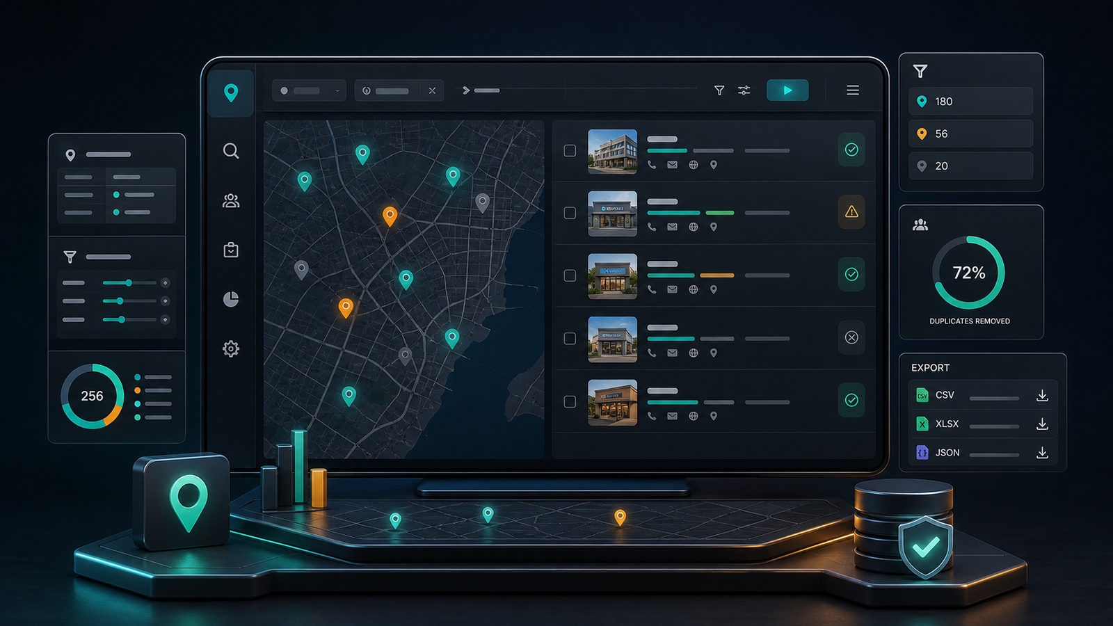 Deluxe Plugin 14: GC Places Lead Generator GC Places Lead Generator product illustration: Run repeatable location-based lead searches with deduplication, run history, stored results, directory output, and CSV export.