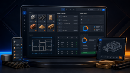 Material Calculator product illustration: Publish configurable material and price estimates with shortcodes, pricing profiles, formulas, and settings import/export.