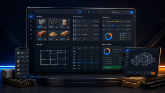 Material Calculator product illustration: Publish configurable material and price estimates with shortcodes, pricing profiles, formulas, and settings import/export.