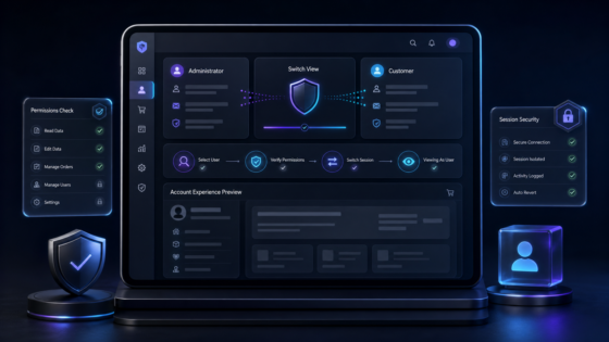 View As Other User product illustration: Let authorized administrators impersonate another user to troubleshoot account and role-specific issues.