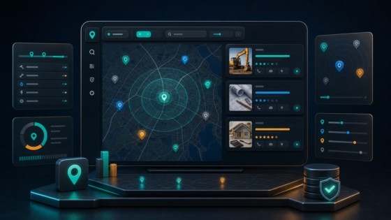Local Service Provider Search Suite product illustration: Give visitors Google-powered searches for nearby contractors, engineers, and modular-home financing providers through configurable shortcodes.