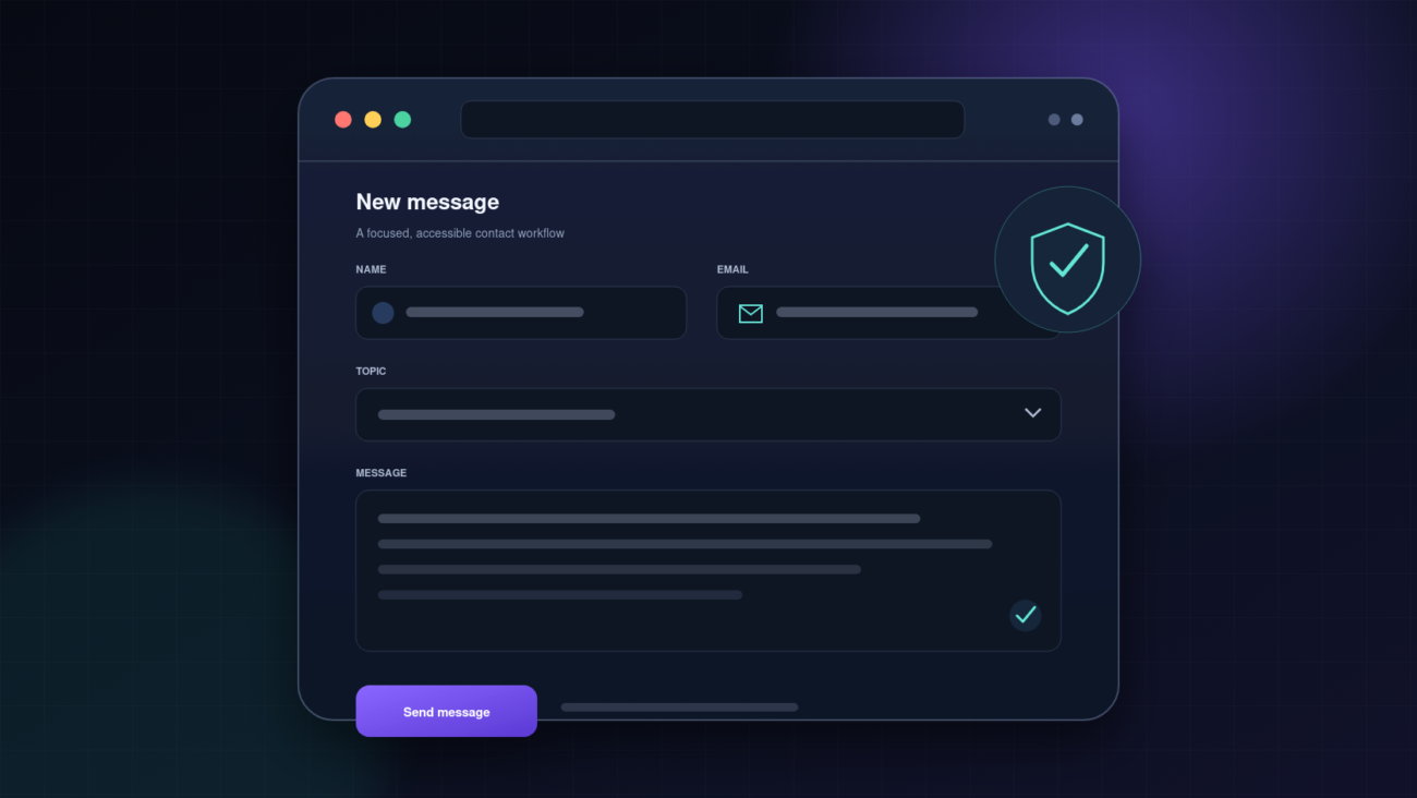 Accessible WordPress contact form interface with validation and privacy shield